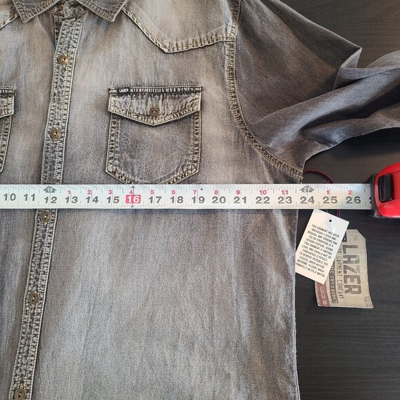 Lazer Charcoal Chambray Lightweight Denim Shirt NEW Mens Lg Western Streetwear - Picture 5 of 8